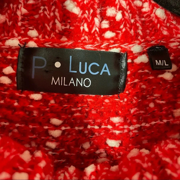 P. LUCA Red and White Wool Blend Chunky Crop Turtleneck Sweater size M/L - Picture 10 of 11